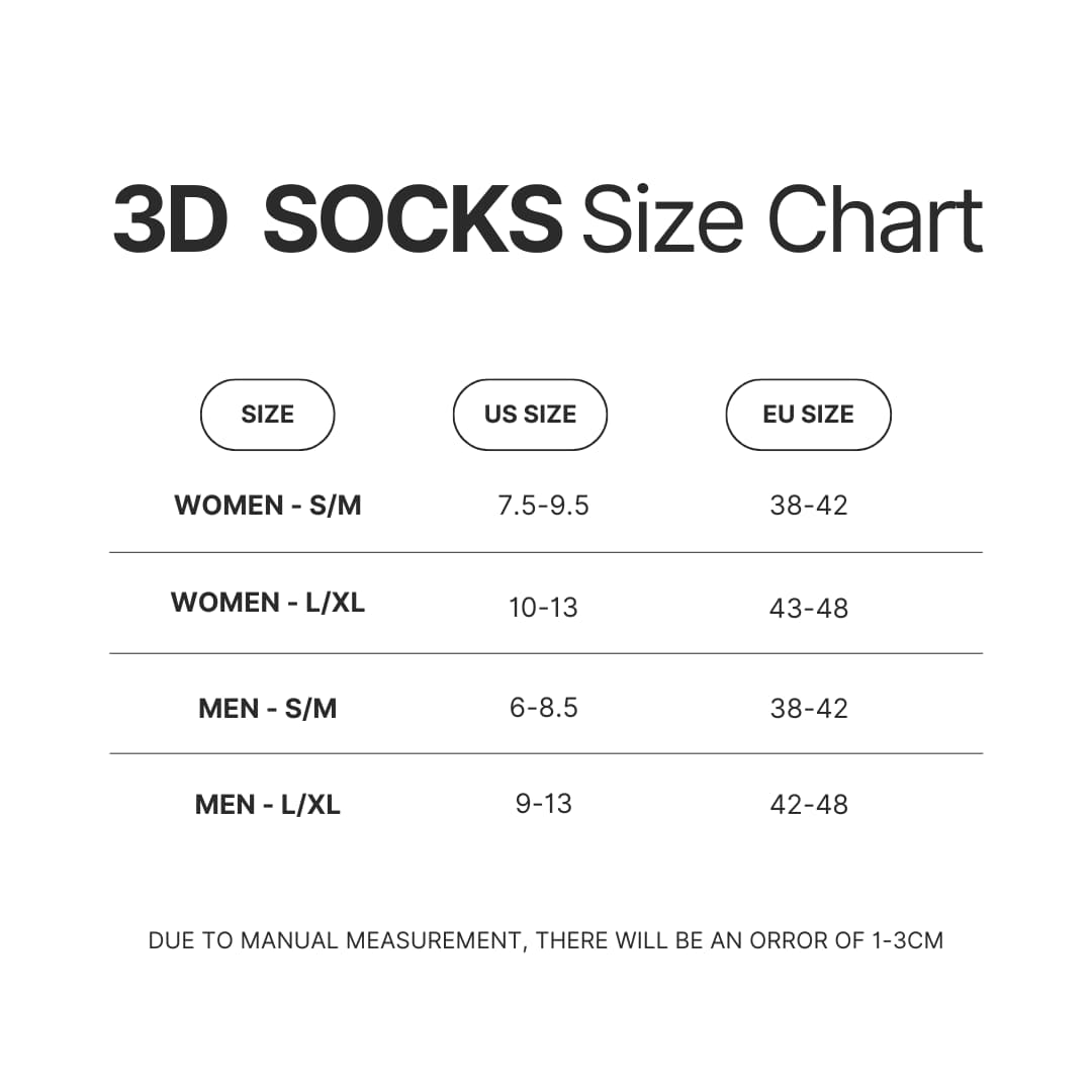 3D Socks Size Chart - Jujutsu Kaisen Gifts