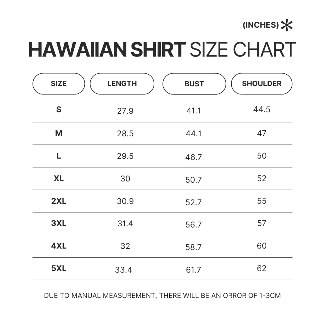 Hawaiian Shirt Size Chart - Jujutsu Kaisen Gifts
