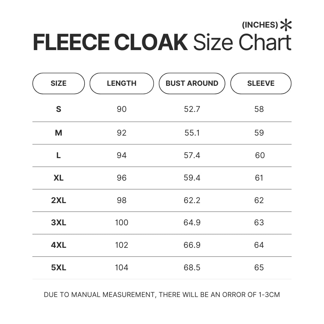 Fleece Cloak Size Chart - Jujutsu Kaisen Gifts