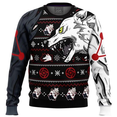 Megumi Divine Dogs JK Ugly Christmas Sweater FRONT mockup - Jujutsu Kaisen Gifts