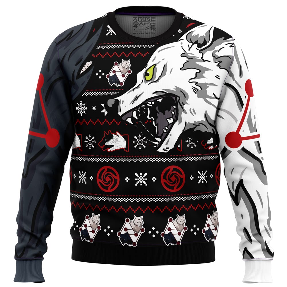 Megumi-Divine-Dogs-JK_Ugly-Christmas-Sweater-FRONT-mockup.jpg Megumi Divine Dogs JK Ugly Christmas Sweater FRONT mockup - Jujutsu Kaisen Gifts