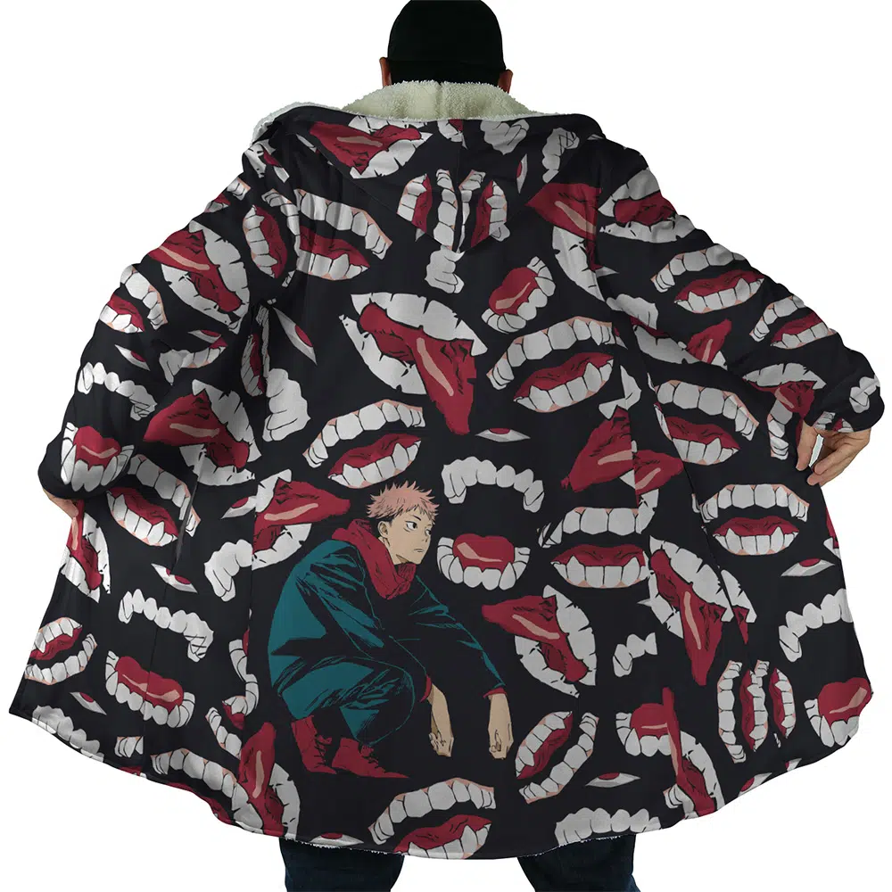 Itadori Yuji Jujutsu Kaisen AOP Hooded Cloak Coat NO HOOD mockup - Jujutsu Kaisen Gifts