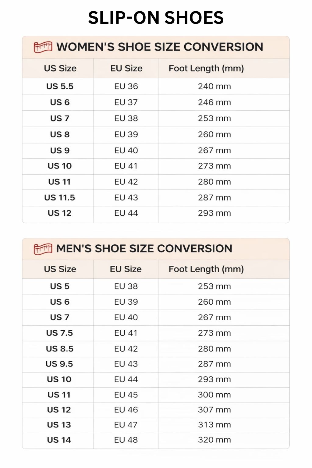 Slip On Shoes Size Chart 1 - Jujutsu Kaisen Gifts