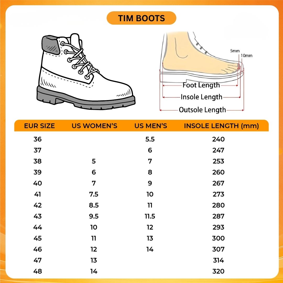 Tim Boots V1 Size Chart - Jujutsu Kaisen Gifts
